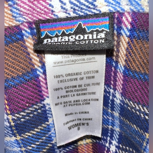 PATAGONIA Long-Sleeved Fjord Organic Flannel Shirt in Roadie Purple Ikat, Size 8 - Picture 5 of 5